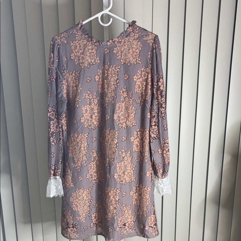 Allegra K Gray and Pink Floral Long Sleeve Dress